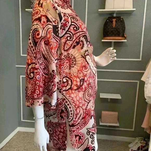 ZARA Tunic Red Paisley High Mock Neck Banded Collar Split Sides Size S - Picture 7 of 12